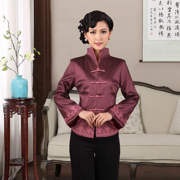 

women's jackets coat embroidery flower coats and women middle-aged mother chinese style spring autumn dress tang suit shirt, Black;brown