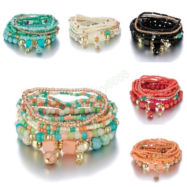 

bohemian multilayer big beads crystal turquoise acrylic bracelets for women fashion charm bracelet boho jewelry gift 6 colors, Golden;silver