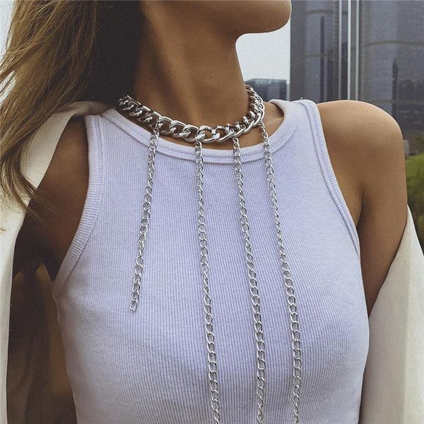 

chains exaggeration punk hollow cross tassel necklace female hip hop stylish trend geometric irregular thick chain accessories, Silver