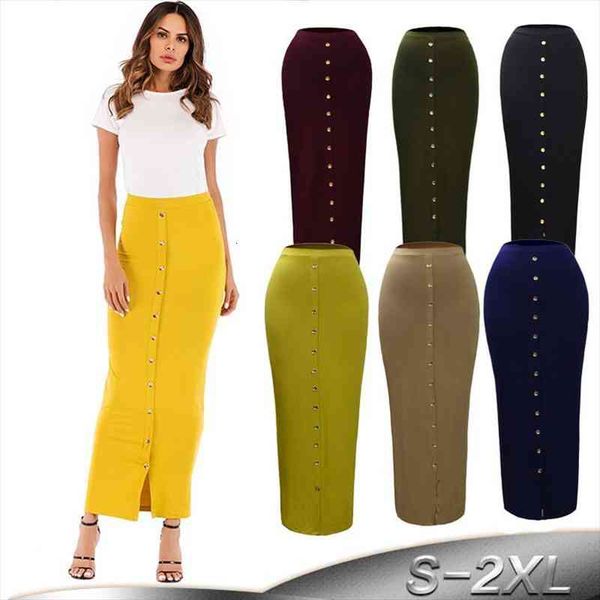 

plus size faldas ropa mujer moda autumn long high waist button bodycon korean muslim jupe femme skirts women clothing, Black