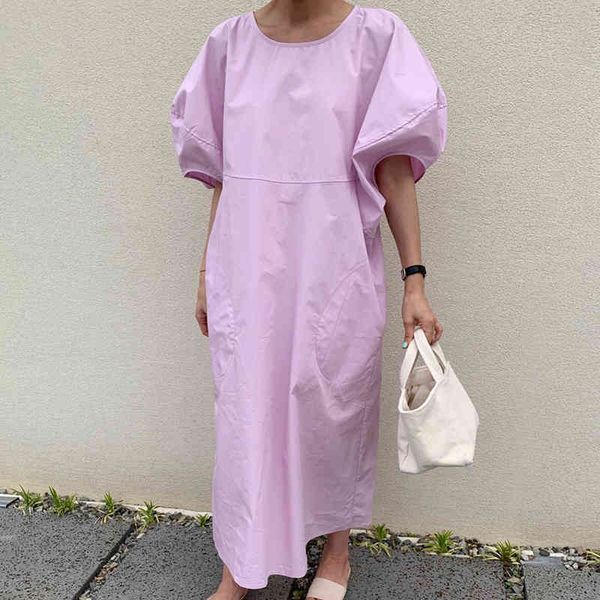 

round neck pink oversize casual lantern sleeve dress summer white chic ladies runway purple robe 16w66711 210510, Black;gray