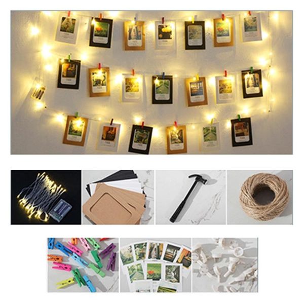 

wall lamp punch-creative rope clip po combination for room home