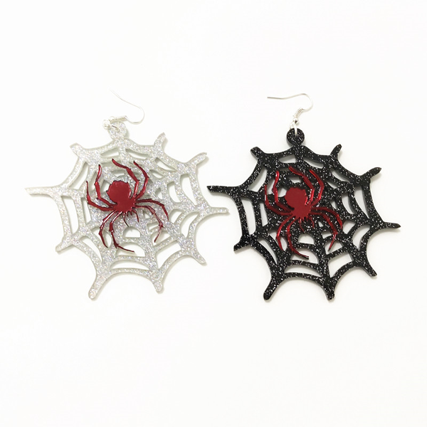 

dangle & chandelier 2021 halloween glitter jewelry earring for women hollow out spider web spoof vintage big acrylic animal accessories, Silver