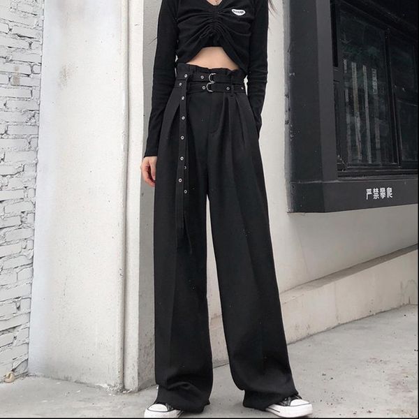 

summer harajuku womens capris korean ladies women high waist black loose wide leg long baggy cargo straight jogger pant with, Black;white