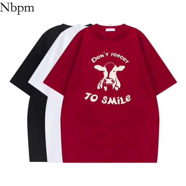 Nbpm T-Shirts mit Kuh-Aufdruck, niedliche Tops, Damenbekleidung, Vintage-Baumwoll-T-Shirt, Frühling, Sommer, Kurzarm-T-Shirts, weibliches O-Ausschnitt-Top 210529