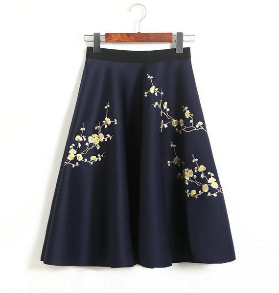 

skirts 2021 autumn skirt embroidery flower space cotton high waist was thin in the long paragraph over knee, Black