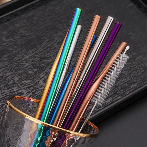 

drinking straws reusable metal straw stainless steel bent straight drinks with cleaner brush party drinkware bar accessory