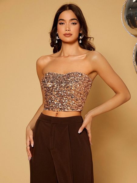 

sequin crop tube k3cs#, White