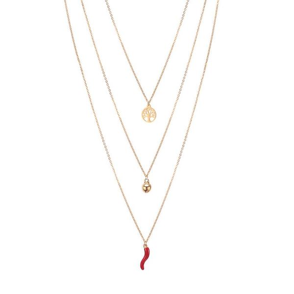 

women's personality choker necklace 3 layered chain with tree of life bell papper pendant bohemian jewelry party gift 2021 chokers, Golden;silver