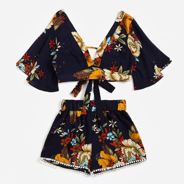 

casual two piece set women botanical print summer v collar shorts beachwear vintage retro cami and lingerie women's swimwear, White;black