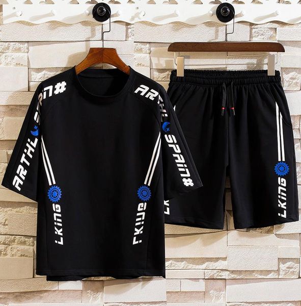 

men's tracksuits 2021 summer men cotton t-shirt stylish sports suit o-neck casual half sleeves&elastic waist shorts, Gray