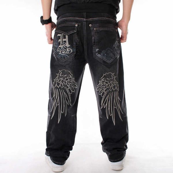 

men's trendy hip hop jeans cloth washing loose skateboard pants fattening oversize, Blue