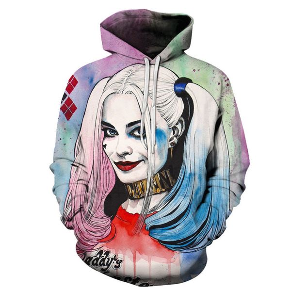 

men's hoodie 3d printed cartoon suicide team wolf loose hooded sweater, Black