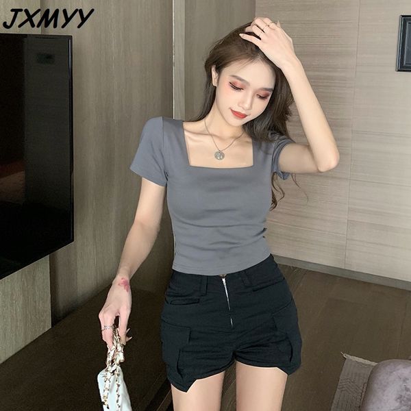

summer t-shirt design slim slimming western-style square neck bottoming shirt fashion jxmyy 210412, White