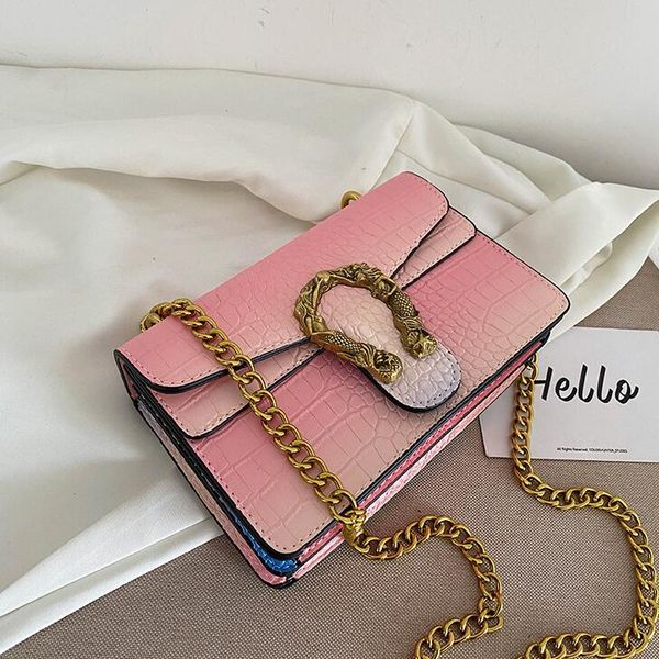 

factory wholesale leather women shoulder bags sweet and lovely gradient womens handbags small fresh stone chain bag street trend gold buckle, Black;red