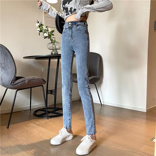 

women's jeans high-waisted trousers summer 2021 slim slimming pencil pants, Blue
