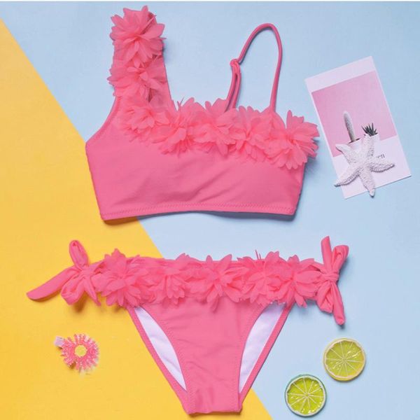 

one-pieces 1-5year swimsuit toddler kids baby girls floral two piece bikini swimwear beachwear infant solid pink flower clothes suit, Black