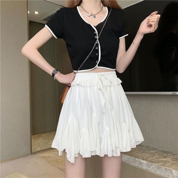 

skirts korean pleated puffy skirt in spring and summer 2021, Black