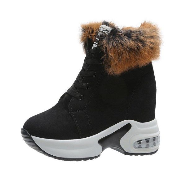 

boots 2021 winter fashion internal increase platform for women lace-up keep warm shoes female round toe ankle booties woman, Black