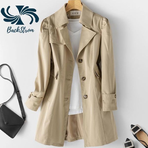 

women's trench coats backstrom women mid-length slimming korean fashion fall clothes black jacket turn down collar windbreakers, Tan;black