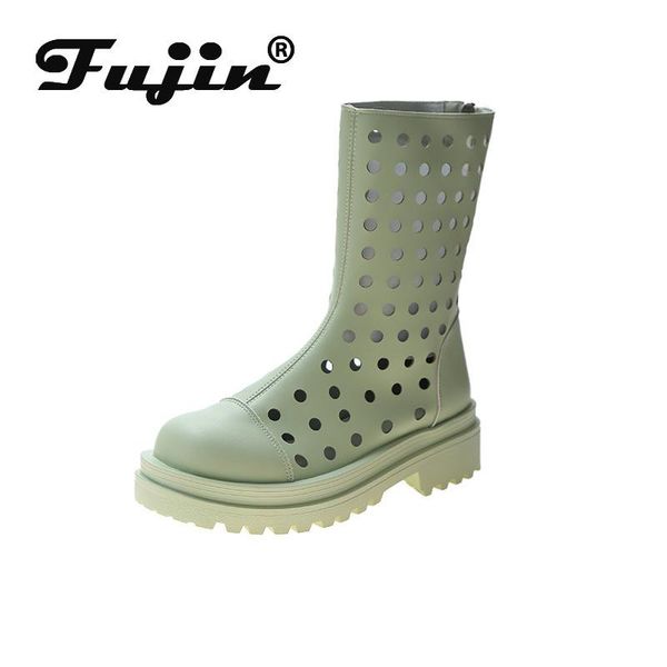 

boots fujin women's sandals fashion thick bottom short women perforated porous hollow out breathable platform sandal, Black