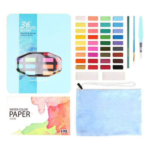 

gift sets solid watercolor paint set 36 colors art with water brush pen m17f