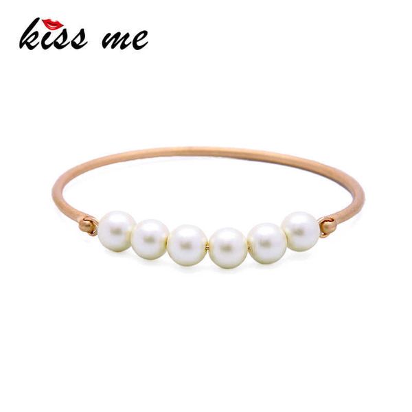 Kissme elegante imitação pérola pulseira para mulheres presentes estilo clássico cor ouro bronze pulsagem 2021 nova moda jóias por atacado q0719