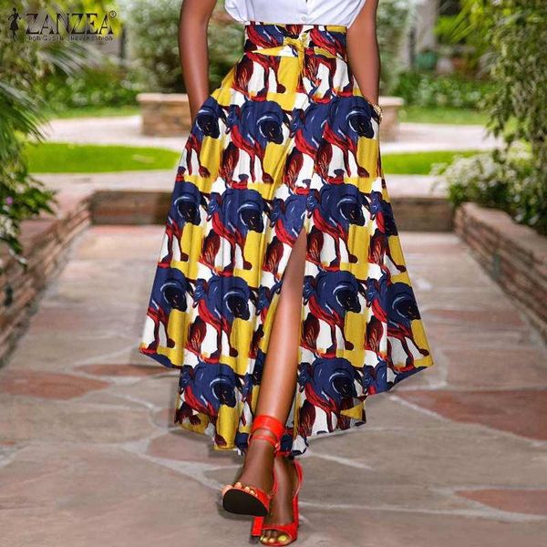 

skirts fashion irregular long high waist zipper skirt womens elegant floral print 2022 summer a line, Black