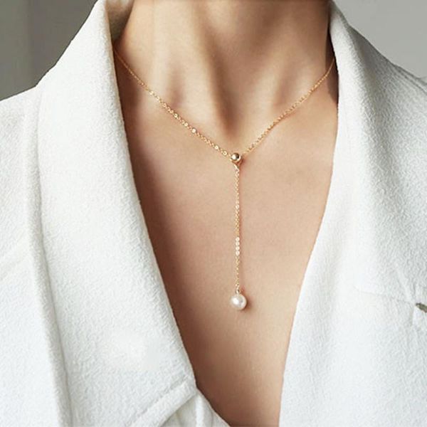 

pendant necklaces contracted brief paragraph female temperament collarbone chain accessories single pearl necklace, Silver
