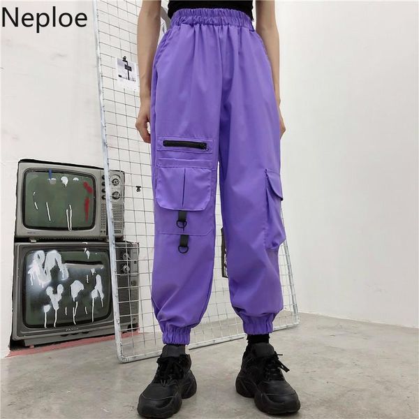 

women's pants & capris neploe women bf style harem cargo stretch high waist pockets long trousers 2021 spring korean harajuku causal 58, Black;white