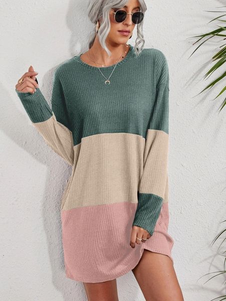 

colorblock drop shoulder tee dress c1up#, Black;gray