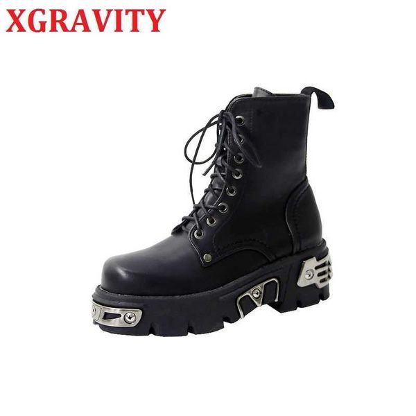 

xgravity new ladies punk boots fashion thick sole platform shoes microfiber women autumn winter martin boots warm shoe s117 210429, Black