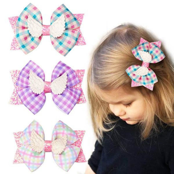 

grosgrain ribbon mini hair bows with clip children's hairpin print bow headdress girl accessories birthday gift, Slivery;white