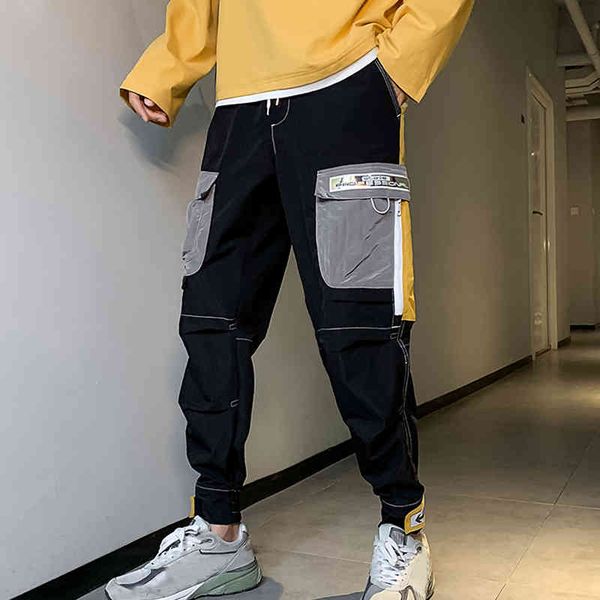 

multi-pocket hip streetwear male sweatpants fashion men's jogger pants cargo, Black
