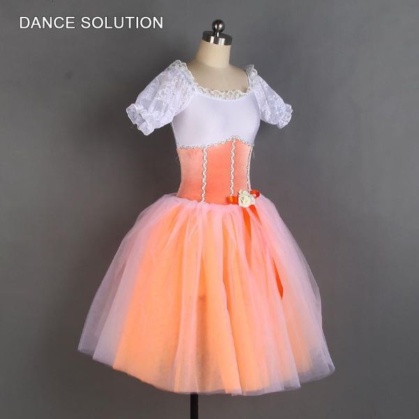 

stage wear short sleeve ballet tutu leotard dress for girls white spandex and orange velvet bodice with attached romantic skirt 1 izjp, Black;red