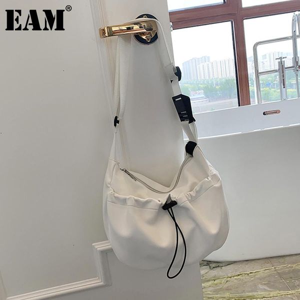 

[eam] women drawstring large capacity pu leather flap personality all-match crossbody shoulder bag fashion tide 2021 18a2407 bags