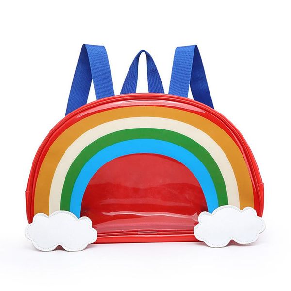 

outdoor bags 2021 cute fashion women girl mini backpack travel pu leather rainbow clear satchel small rucksack school bag jelly