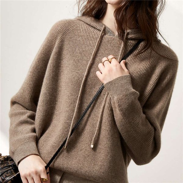 

women's sweaters sweaters cashmere women's loose fitting lazy hooded sweater solid color versatile knitting wool base coat hgfz, White;black