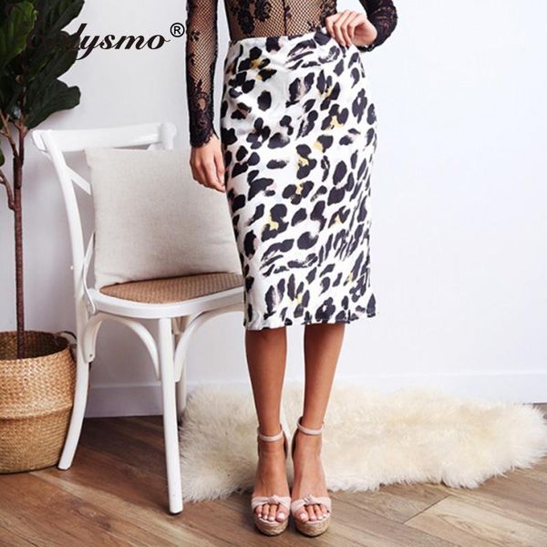 

skirts colysmo leopard print high waist womens pencil skirt autumn midi satin office lady faldas mujer moda 2021, Black