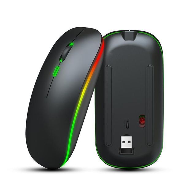 

2.4ghz rgb luminous wireless computer mouse silent rechargeable ultrathin for home office (black) mice