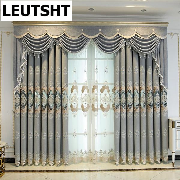 

european-style gray high-quality embroidered villa living room curtains luxury custom apartment el kitchen bedroom curtain & drapes