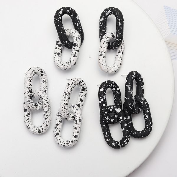 

designer acrylic geometric dangle earrings retro style personality black and white earring women thick big chain chunky exaggerated pendant, Silver