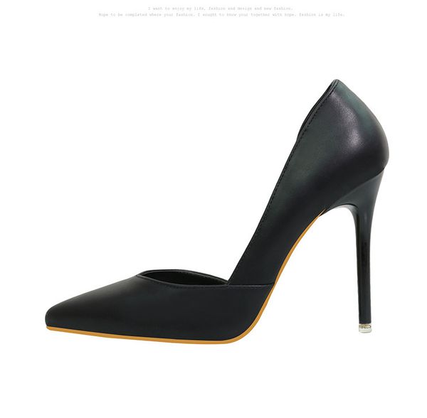 

fashion simple night club show thin women's shoes thin heel super high heel shallow mouth pointed hollow single shoes, Black