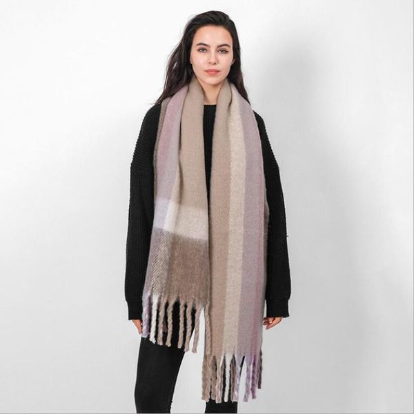 

new fashion scarves 2021winter scarf women cashmere warm pashmina plaid foulard female wraps thick soft bufanda big tassels shawl long stole, Blue;gray