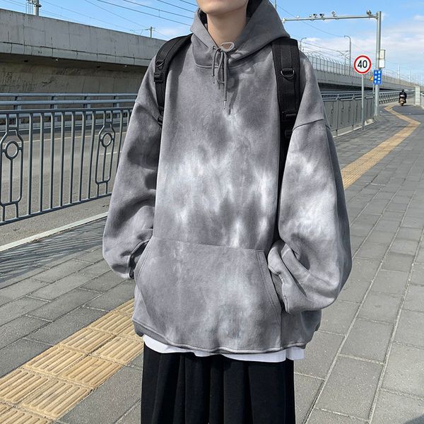 

hoodies cotton tie-dye hoodies men's fashion casual hooded sweatshirt men streetwear korean loose hip-hop pullover hoodie mens hoody, Black