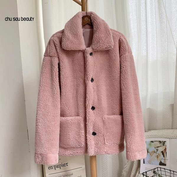 

women's fur & faux winter thicken warm teddy jacket coat women casual fashion lamb overcoat fluffy cozy loose outerwear female nijt, Black