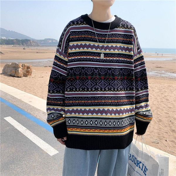 

men's sweaters winter thick sweater warmth fashion retro casual knitted pullover men loose korean knitting mens clothes -2xl, White;black