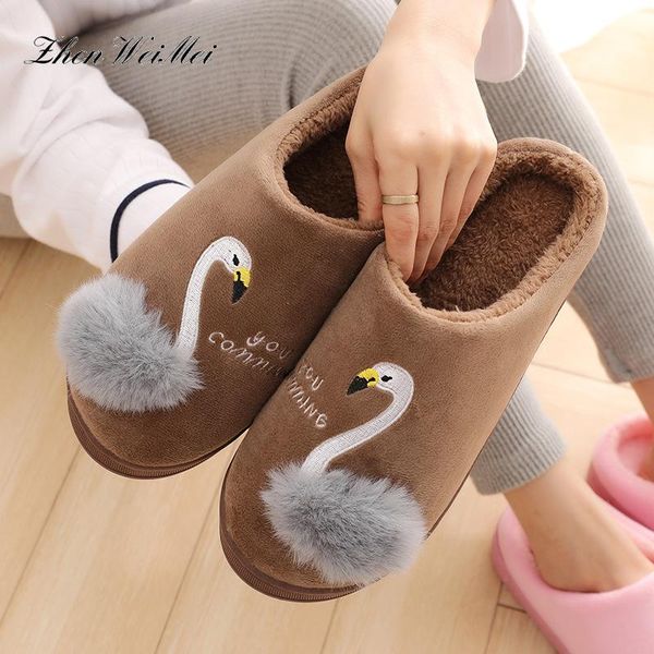 

slippers winter cute animal flamingo women warm indoor home for lovers shoes, Black