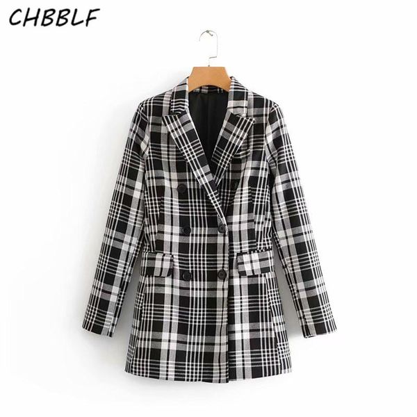 

women's suits & blazers chbblf women vintage plaid blazer pockets double breasted long sleeve coat retro ladies casual outerwear wew517, White;black