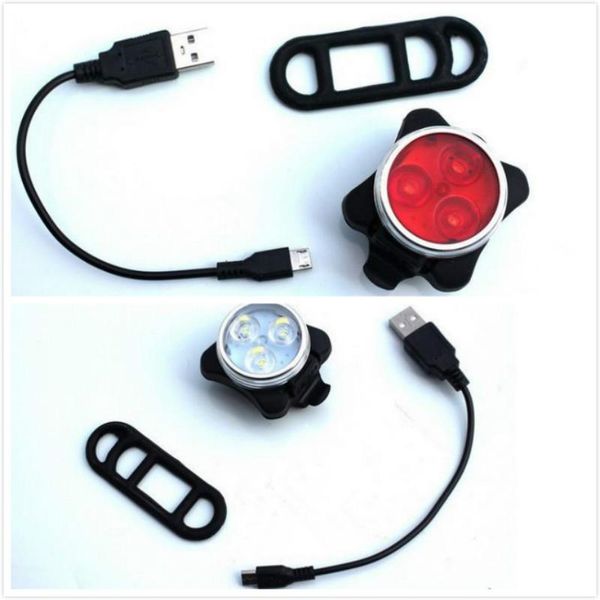 

bike lights bicycle cycling head front rear tail 3 led light usb rechargeable 4 modes warning